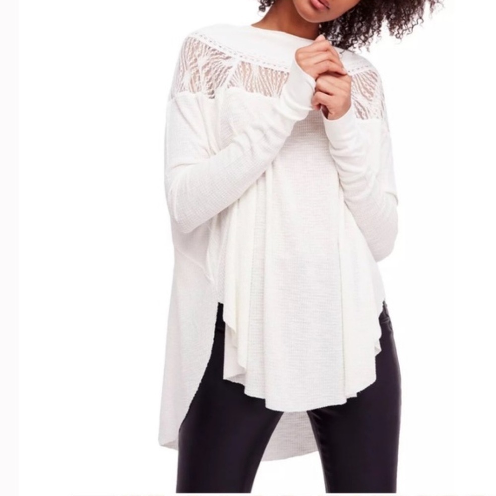 Free People Spring Valley Oversized Thermal Top White Size XS